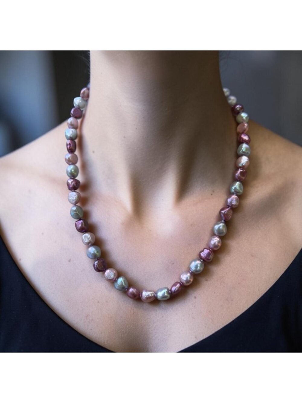 Vintage IPS Cultured Pearl Necklace & Bracelet 925 Set Multicolor Baroque Pearls - Picture 9 of 12